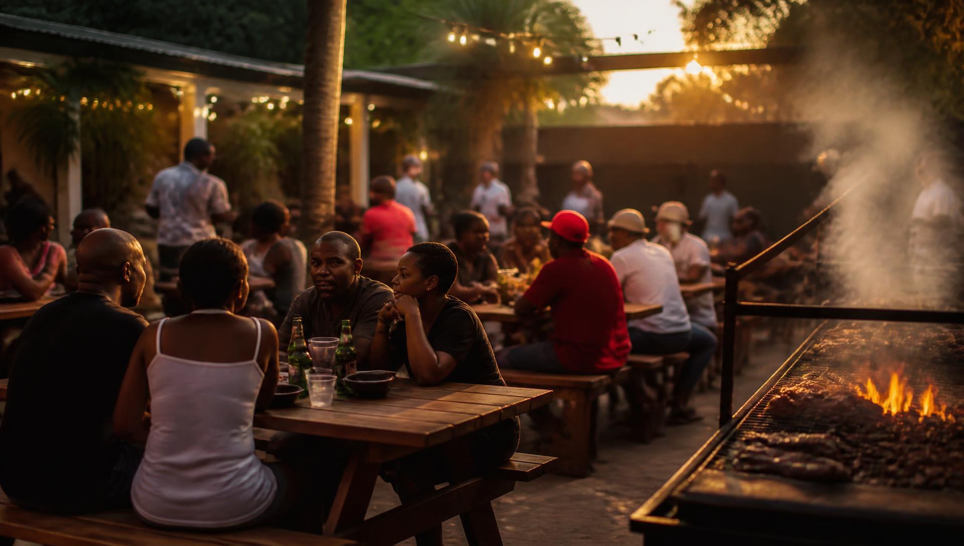 Selala Shisanyama outdoor dining and braai area at sunset